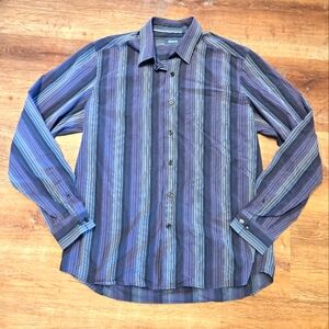 Kenneth Cole Reaction Striped Shirt in Black, Gray,  and Purple Medium